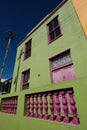 Detailed photo of houses in the Malay Quarter, Bo-Kaap, Cape Town, South Africa, historical area of brightly painted houses