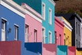 Detailed photo of houses in the Malay Quarter, Bo-Kaap, Cape Town, South Africa, historical area of brightly painted houses