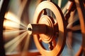 A detailed photograph featuring a close-up view of a clock face set against a blurred background, Close up of a spinning wheel in