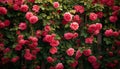 A rose-covered trellis, with intertwining vines displaying a beautiful gradient from pink to deep red Royalty Free Stock Photo