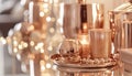 The reflective surface of rose gold home decor elements, imparting a touch of opulence to the