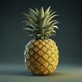 Detailed, photorealistic 3D rendering of a pineapple, complete with leaves and stem.