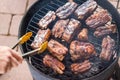 Detail of BBQ pork ribs grilling