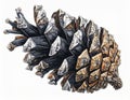 Detailed Pinecone Illustration with Brown and Black Scales on White Background Royalty Free Stock Photo