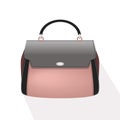 Detailed pink female handbag with black and gray elements