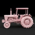 A detailed pink tractor model viewed from the side isolated on white background Royalty Free Stock Photo