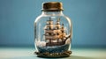 Pirate Ship in a Bottle - Detailed Nautical Decorative Element
