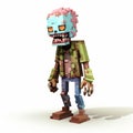 Detailed Pixel Creature Zombie: Frontal Perspective, Luminous 3d Objects