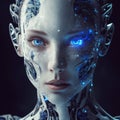 Detailed portrait of a humanoid robot. Close up portrait photo of android. Photorealistic illustration