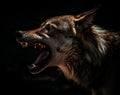 Detailed portrait of a roaring wolf face