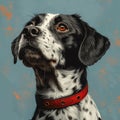 Detailed Portrait of a Spotted Dog with Red Collar Royalty Free Stock Photo