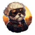 Dieselpunk Yorkshire Terrier Sticker: Unique 2d Game Art Of A White Dog In Goggles