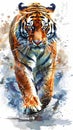 Detailed poster design of tiger headshot in vivid watercolor style