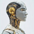 Futuristic humanoid robot head with intricate mechanical details and glowing circuitry Royalty Free Stock Photo
