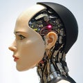 Humanoid robot head showing internal circuitry and artificial intelligence Royalty Free Stock Photo