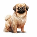 Detailed Pug Dog Drawing On White Background - Persian Miniature Style