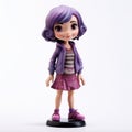 Detailed Purple-haired Girl Figurine With Studio Portrait Style