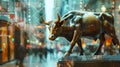 Bull Statue in a City Scene with Hyper-Realistic Rendering