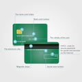 Detailed realistic green credit card elements infographic