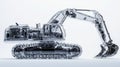 A detailed and realistic of a semi transparent modern excavator, showcasing its exterior and visible