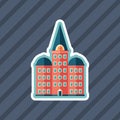 Retro hotel sticker flat icon with color background.