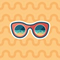 Sunglasses beach reflection sticker flat icon with color background. Royalty Free Stock Photo