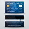 Detailed realistic vector credit card. Front and back side. Money, payment symbol