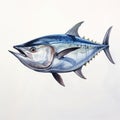 Hyper-realistic Watercolor Painting Of Bluefin Tuna On White Background