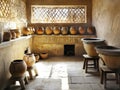 Ancient Amarna Luxury Kitchen Interior Featuring Brewing Jars And Drainage Royalty Free Stock Photo