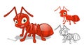 Detailed Red Ant Cartoon Character with Flat Design and Line Art Black and White Version Royalty Free Stock Photo