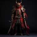 Detailed Red Armored Chinese Samurai Warrior Illustration