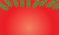 Detailed red frame with fir twigs. Christmas holiday background. Vector illustration