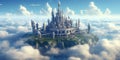 Detailed render of a fantastical floating castle amidst the clouds , concept of Majestic architecture