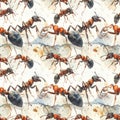 Seamless Watercolor Pattern of Red and Black Ants Royalty Free Stock Photo