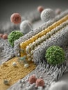 Detailed Representation of a Cellular Membrane Structure Depicting Various Components and Their Interactions Under Royalty Free Stock Photo