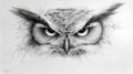 A detailed representation of an owl features sharp, piercing eyes and intricate feather patterns, creating a captivating
