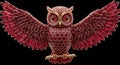 A detailed representation of an owl with wings spread, crafted from numerous red