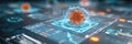 Detailed Representation of a Virus Particle on a Futuristic Digital Interface Showcasing Cellular Analytics and Royalty Free Stock Photo