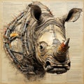 Detailed Rhino Sculpture Made Of Tools And Wires