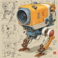 Detailed Robot Illustration with Camera Lens and Mechanical Structure Royalty Free Stock Photo