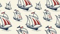 Detailed Sailboat & Ocean Waves Seamless Pattern, vector design Generative AI Royalty Free Stock Photo