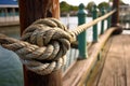 detailed sailors knot on a vintage boat railing