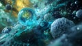 Detailed Science Fiction Illustration of Cell Particles with Water Bubbles Royalty Free Stock Photo