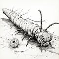 Detailed Science Fiction Illustration Of A Spiky Caterpillar