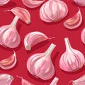 Detailed seamless pattern of realistic fresh garlic close up for versatile designs