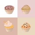 Detailed set with different muffins and cakes