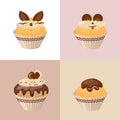Detailed set with different muffins and cakes
