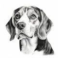 Detailed Shading Beagle Head: Black And White Dog Art Illustration