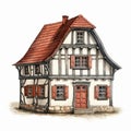 Detailed Shading Illustration Of A Charming Half Timbered Village House