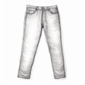 Detailed Shading: White Drawing Of Black Jeans Pants On White Background